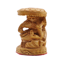Wooden Umbrella Ganesh Idol Cute Handmade Decor for Sacred Spaces