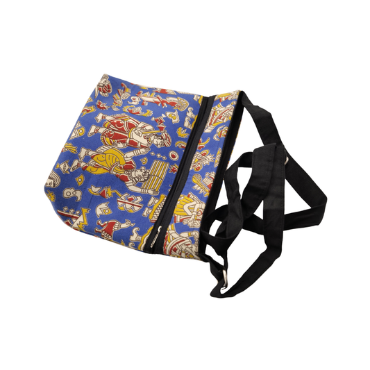 Kalamkari Cotton Sling Bag – Blue Traditional Print Crossbody Bag
