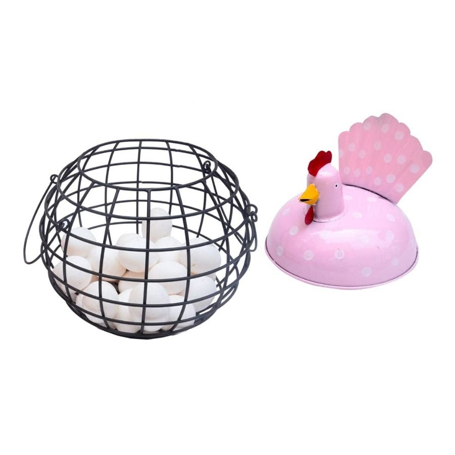 Metal Rooster Egg Basket | Hen Egg Holder