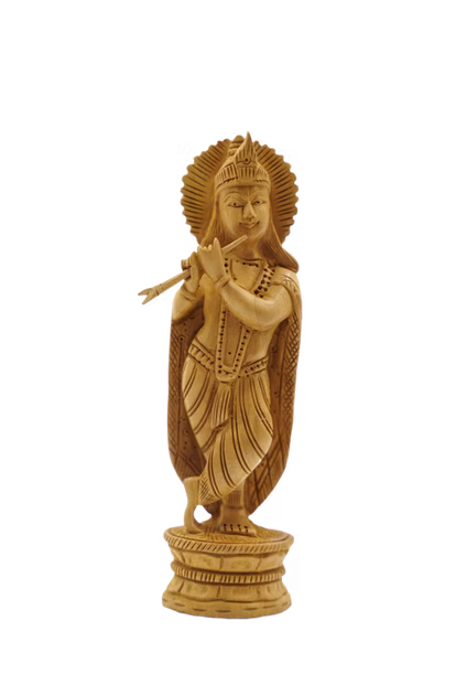 Handcrafted Wooden Krishna Idol Spiritual Home Accent