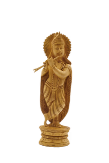 Handcrafted Wooden Krishna Idol Spiritual Home Accent