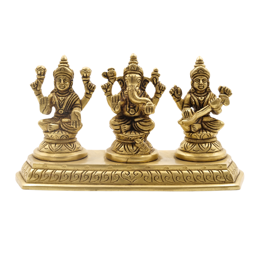 Handcrafted Pembarthy Brass Trio Idol Lakshmi Ganesh Saraswathi