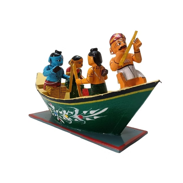 Handcrafted & perfectly handpainted wooden Rama Sita Lakshmana and boat man