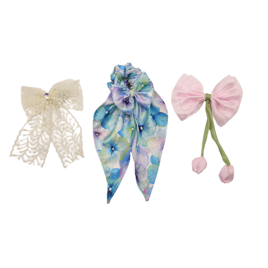 Cloth Scrunchies & Hair Accessories Set | Floral & Bow