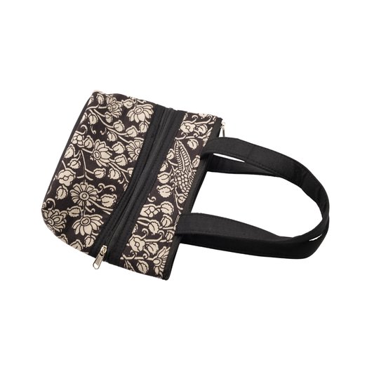 Kalamkari Cotton Hand Bag – Small Size Floral Print Mini Tote