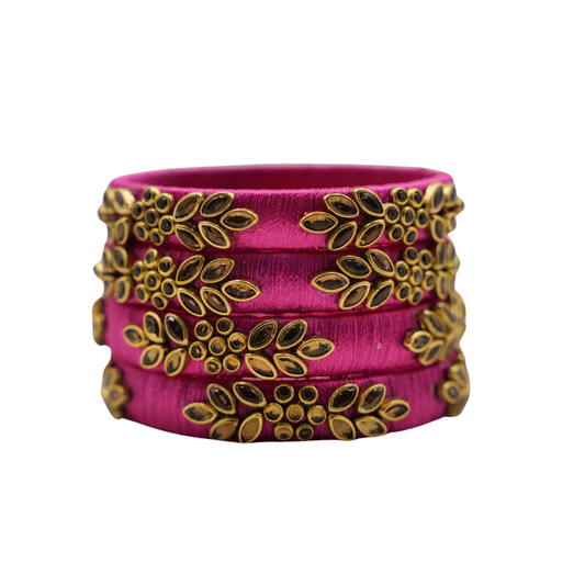 Pink Silk Thread Bangles Set | Designer Ethnic