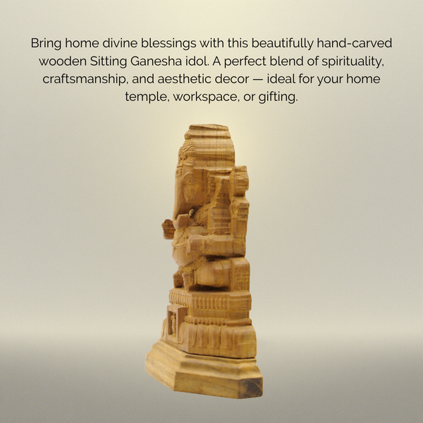 Hand-Carved Wooden Sitting Ganesha Idol | Sacred Decor & Blessings for Home