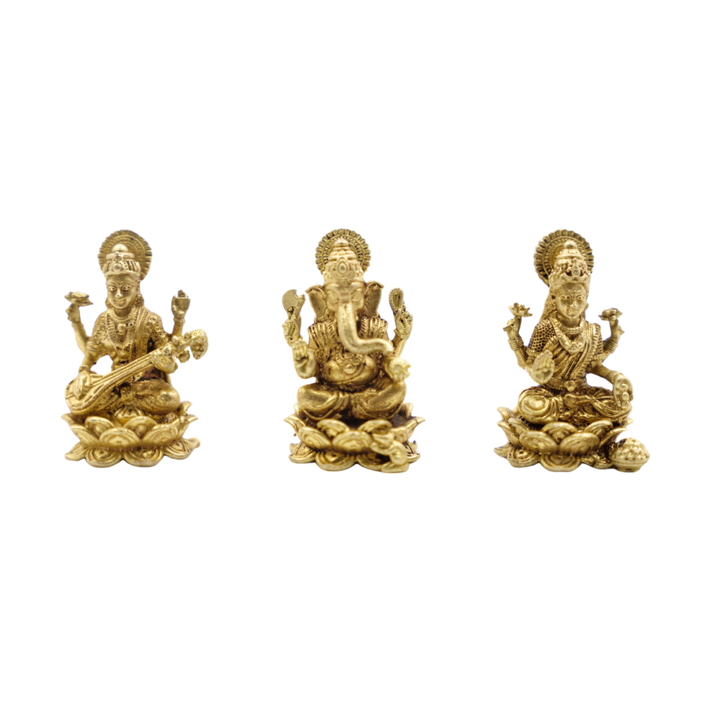 Handcrafted Pembarthy Brass Idol Set Lakshmi Ganesh Saraswathi