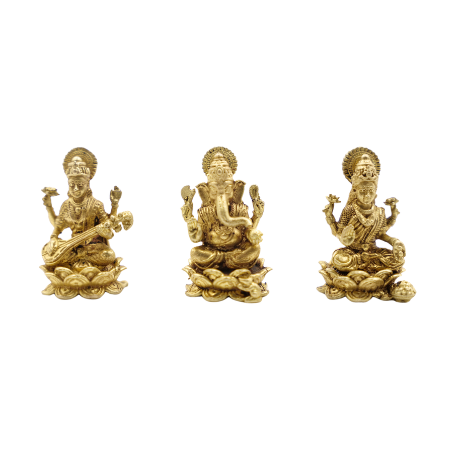 Handcrafted Pembarthy Brass Idol Set Lakshmi Ganesh Saraswathi