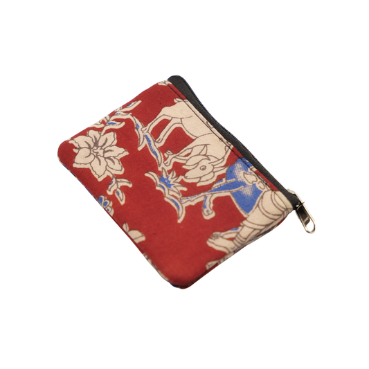 Kalamkari Cotton Small Purse – Handmade Zip Coin & Card Pouch