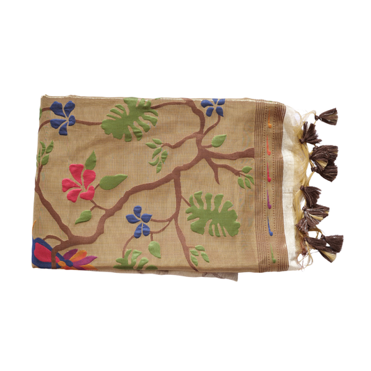 Mooga Cotton Saree | Artistic Floral with Contrast Blouse