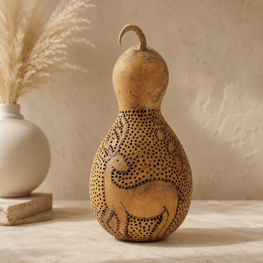 Handcrafted Bottle Gourd Deer Lamp with Holder & 2M Wire