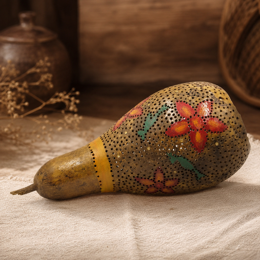 Natural Bottle Gourd Lamp Handpainted Flower Pattern Light
