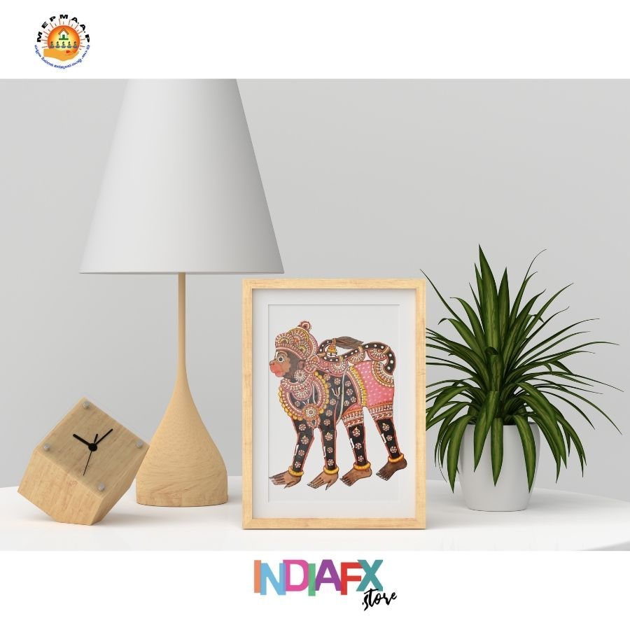 Home Decor - Interior - Hand Painted on Leather - Multicolor Hanuman / 20 Inches