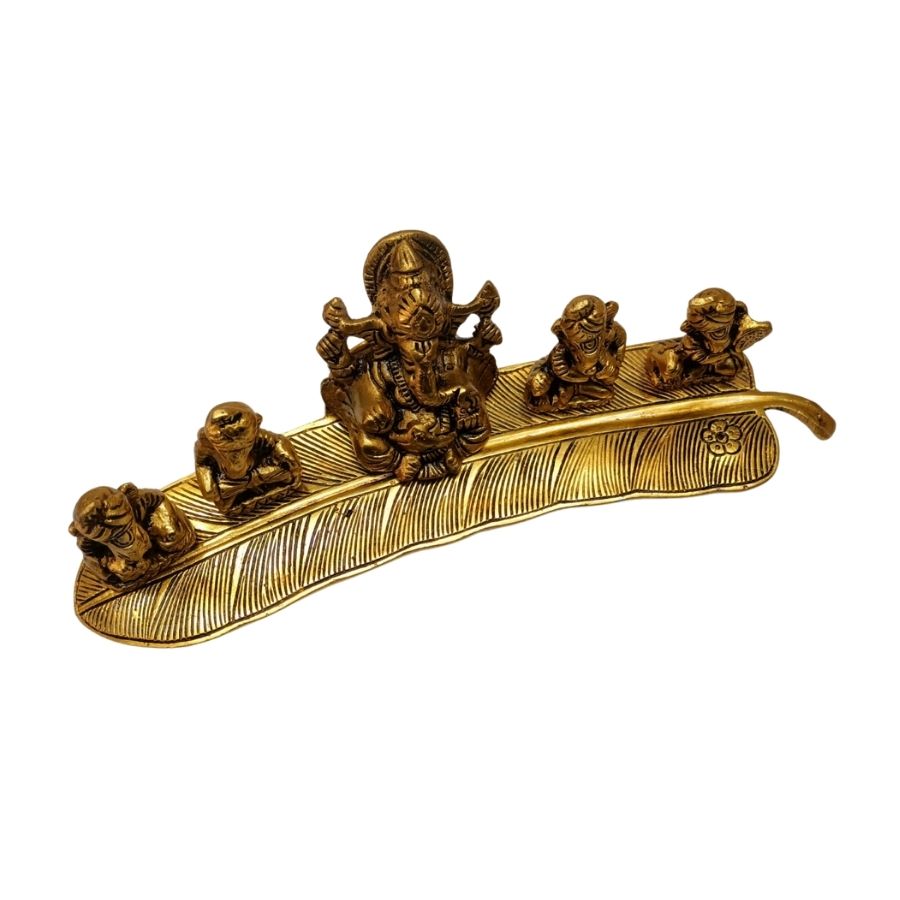 Set Of 5 Ganesha On leaf | Instrumental Playing Ganesha