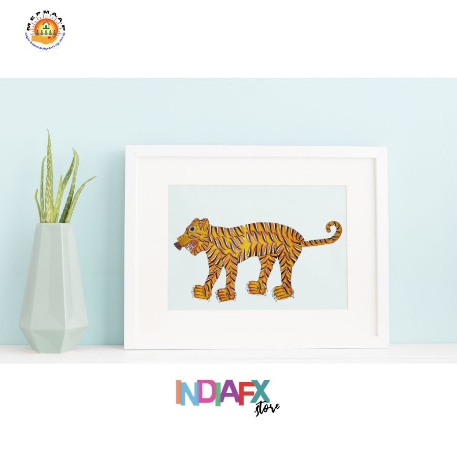 Home Decor - Interior - Hand Painted on Leather - Multicolor Tiger - 20 Inches