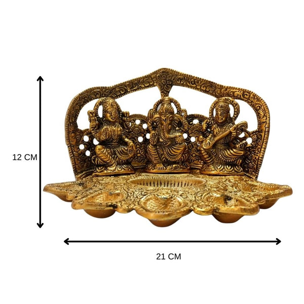 Laxmi Ganesh Saraswati with 5 diyas | 8 Inch