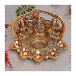 Laxmi Ganesh Saraswati with 5 diyas | 8 Inch