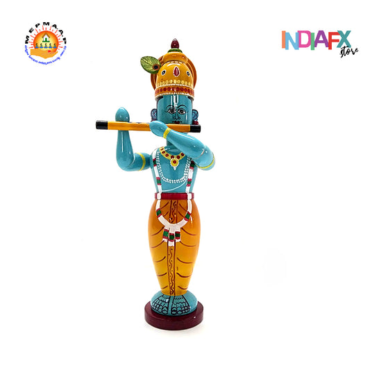 🎨🕉️ IndiaFx Handcrafted Krishna Idol | Etikoppaka Wooden Art