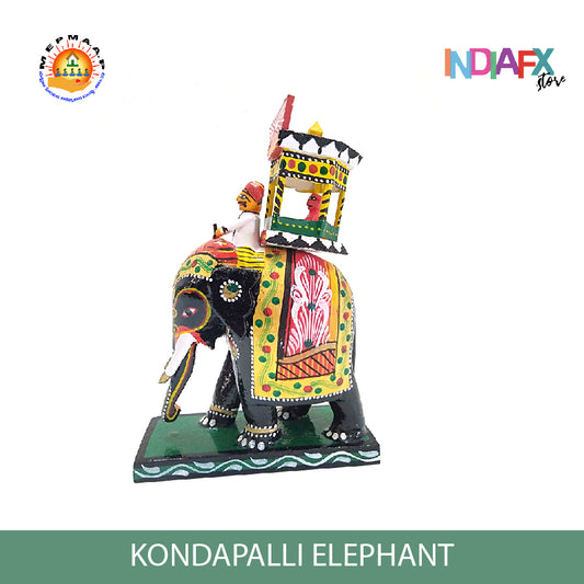 🐘 🌿IndiaFx Kondapalli Wooden Elephant with Ambari (Multicolour) | 9 Inch