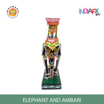 Indiafx Kondapalli Wooden Elephant with Ambari (Multicolour) 9 Inch