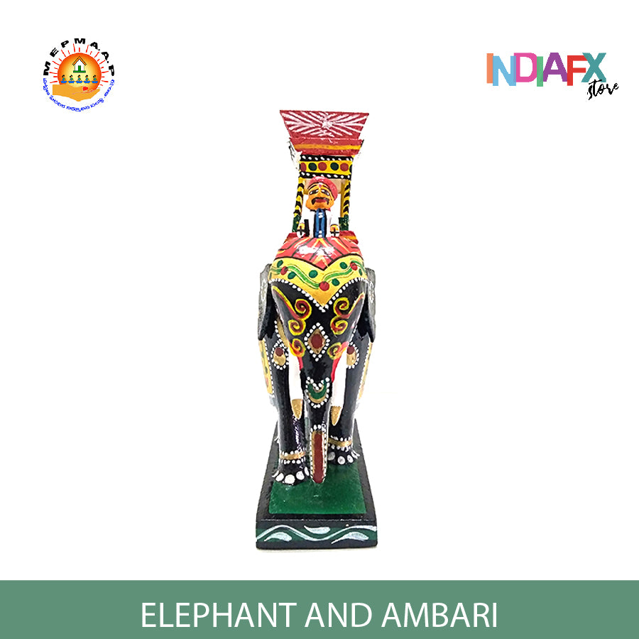 Indiafx Kondapalli Wooden Elephant with Ambari (Multicolour) 9 Inch