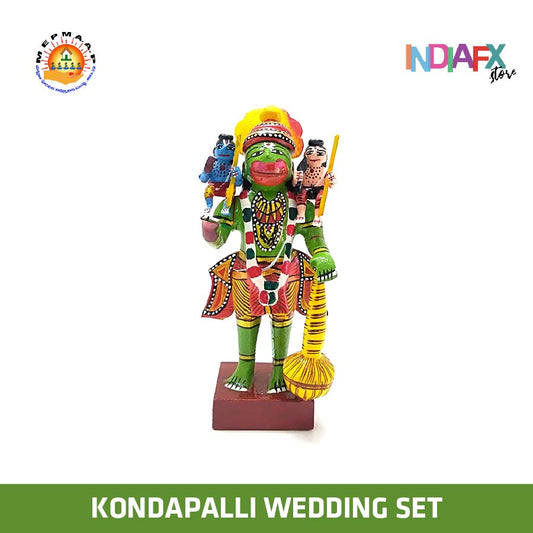 🕉️ IndiaFx Hanuman Carrying Ram and Lakshman | Kondapalli Handmade Wooden Statue