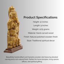 Premium Wooden Lord Ganesha Statue (12”)| Spiritual Decor & Auspicious Gift