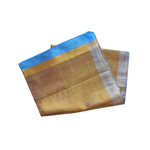 Mangalagiri Tissue Saree ✨💙 Golden Elegance with Rich Contrast Border
