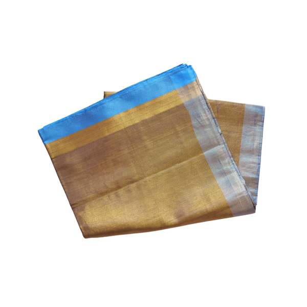 Mangalagiri Tissue Saree ✨💙 Golden Elegance with Rich Contrast Border