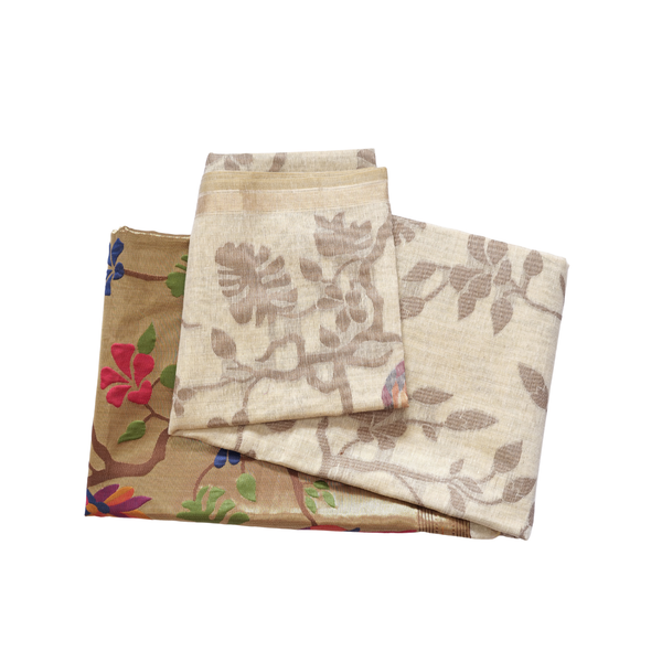 Mooga Cotton Saree Artistic Floral Design with Contrast Blouse