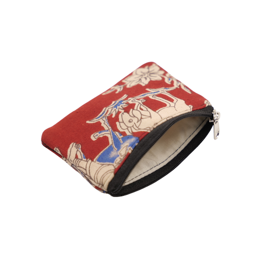 Kalamkari Cotton Small Purse – Handmade Zip Coin & Card Pouch