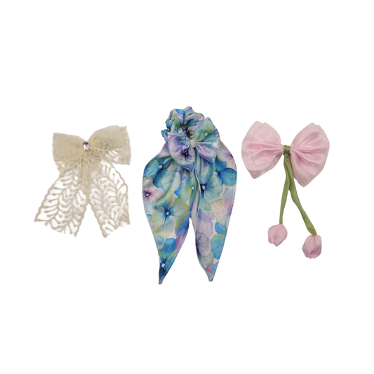 Cloth Scrunchies & Hair Accessories Set | Floral & Bow