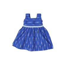Pochampally Ikat Cotton Kids Frock with Lace Detail – Blue (1–9 Years)