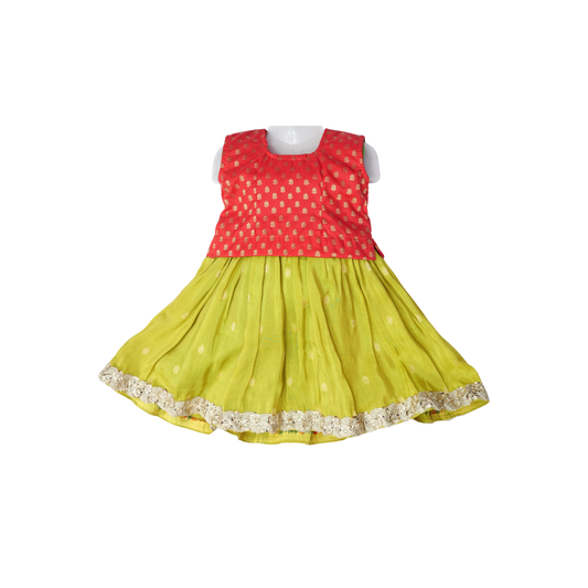 Tissue Patti Dyed Kids Frock Traditional Party Dress (1–9 Years)