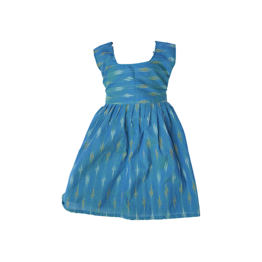 Pochampally Ikat Cotton Kids Frock – Blue (1–9 Years)