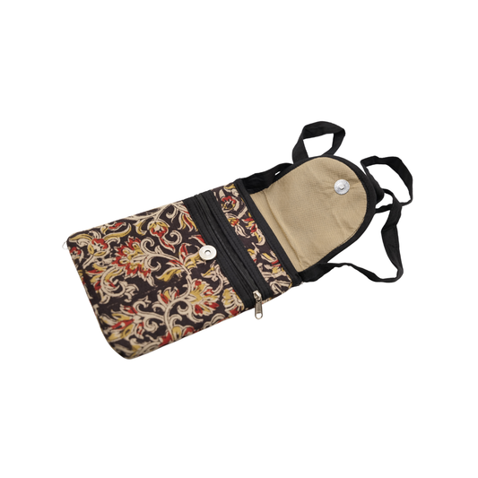 Kalamkari Cotton Mobile Sling Bag – Handmade Floral Print Crossbody Pouch