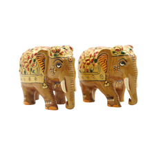 Handcrafted Elephant Pair in White Wood Charming Home Decor