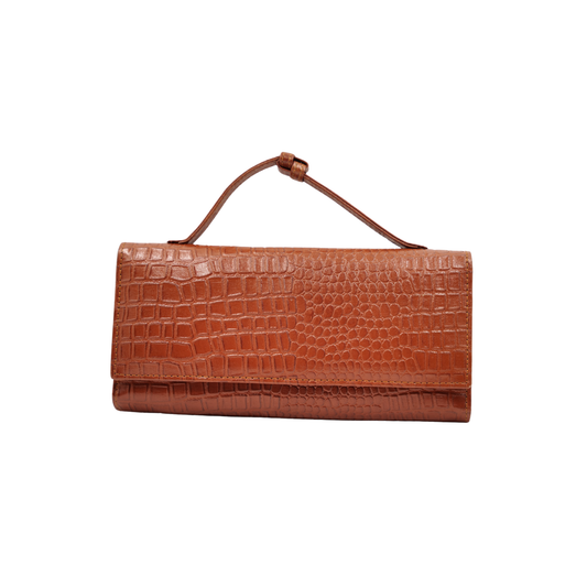 Elegant Leather Handbag for Women 👜🤎 Croc Texture Handle Purse