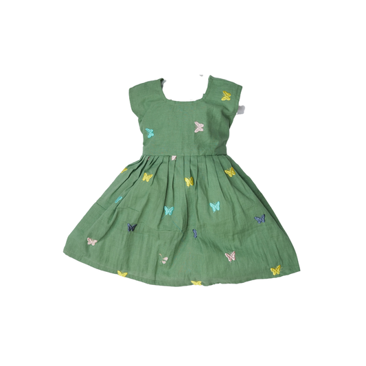 Khadi Cotton Handcrafted Kids Frock Embroidered Dress (1–9 Years)