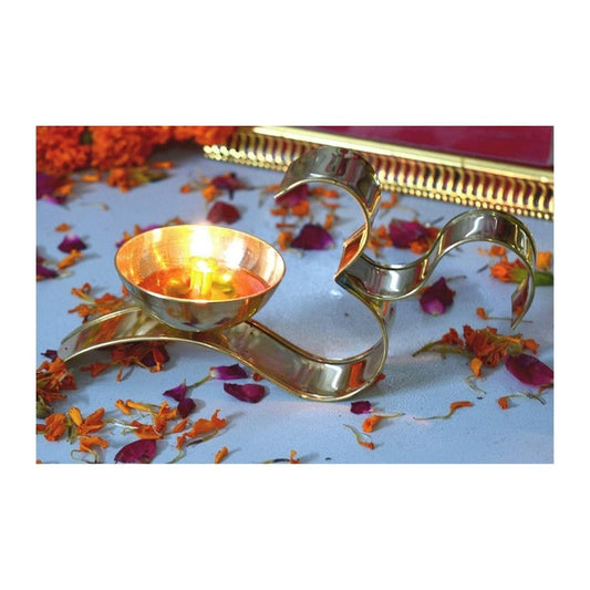 Brass Om Shaped Diya(Set Of 2)