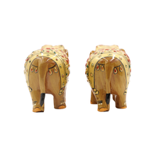 Handcrafted Elephant Pair in White Wood Charming Home Decor