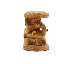 Wooden Umbrella Ganesh Idol Cute Handmade Decor for Sacred Spaces