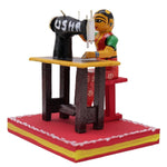 Hand Crafted Handmade beautiful Wooden Kondapalli sewing machine with woman toy