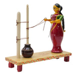 IndiaFx Handcrafted Etikoppaka Lady Butter Milk Churning Showpiece Set