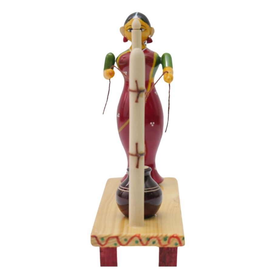 IndiaFx Handcrafted Etikoppaka Lady Butter Milk Churning Showpiece Set