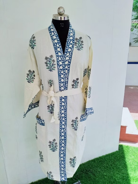 lightweight traditional handblock printed Bathrobe