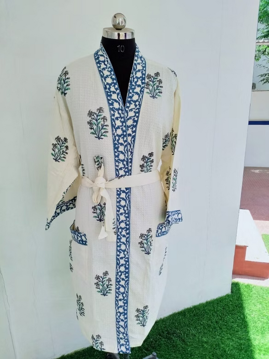 lightweight traditional handblock printed Bathrobe