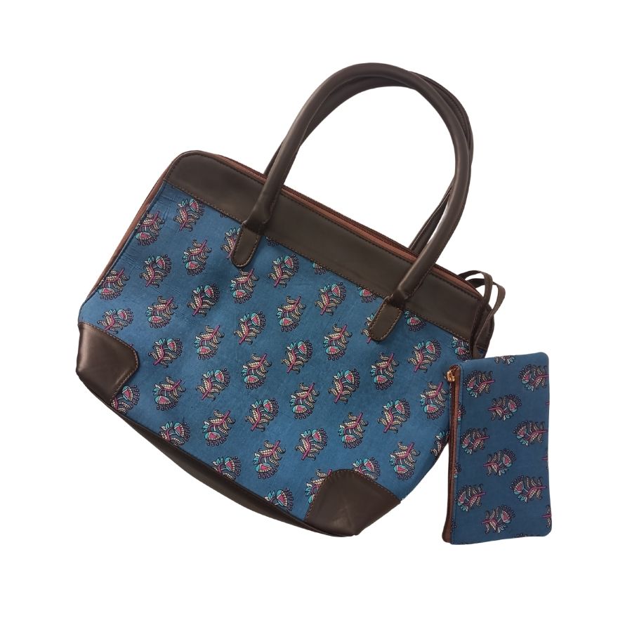 Fabric Laptop bag - made with hand block print | Size 17 Inches