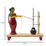 IndiaFx Handcrafted Etikoppaka Lady Butter Milk Churning Showpiece Set